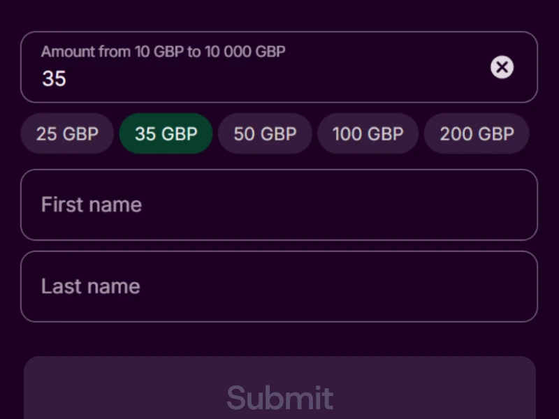 Spinpin withdrawal amount field