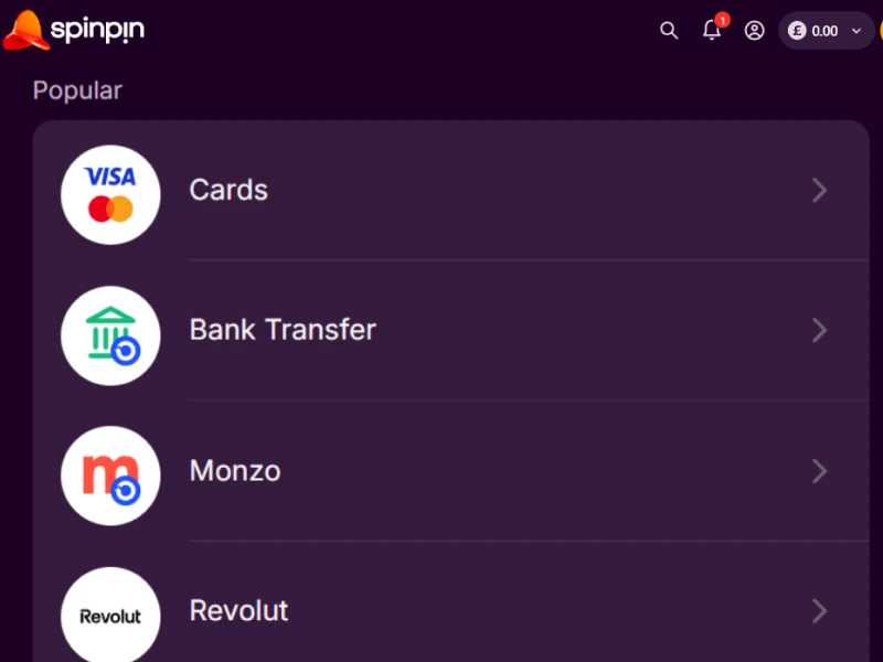 Spinpin withdrawal payment methods